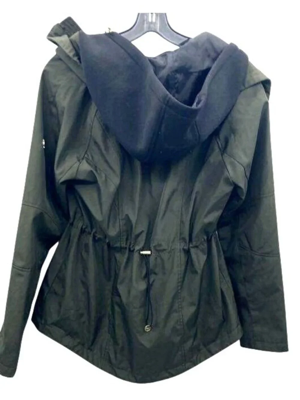 Michael Kors Womens Olive Green Hooded Jacket With Gold Zipper Accents Size M